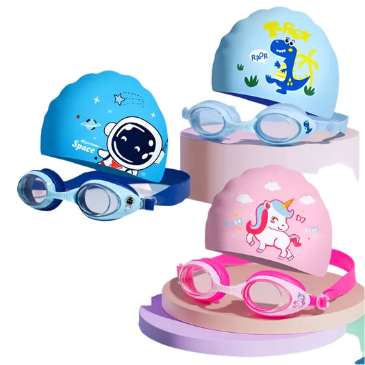 Kids Swim Goggles and Cap- Waterproof & Anti Fog