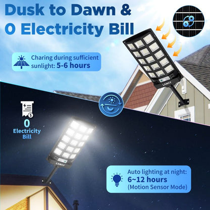 60W | 90W Solar Outdoor Dusk to Dawn Lights with Remote Control