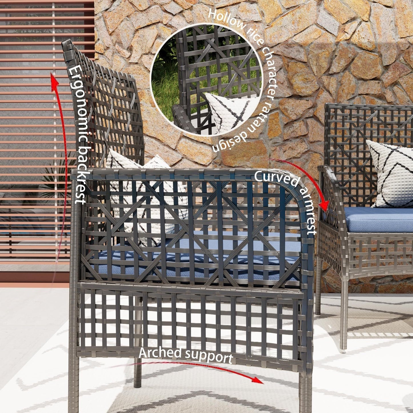 4 Pieces Outdoor Patio Furniture Set,PE Rattan Wicker Garden Conversation Chairs with Tempered Glass Table and Soft Cushions for Backyard Pool or Lawn