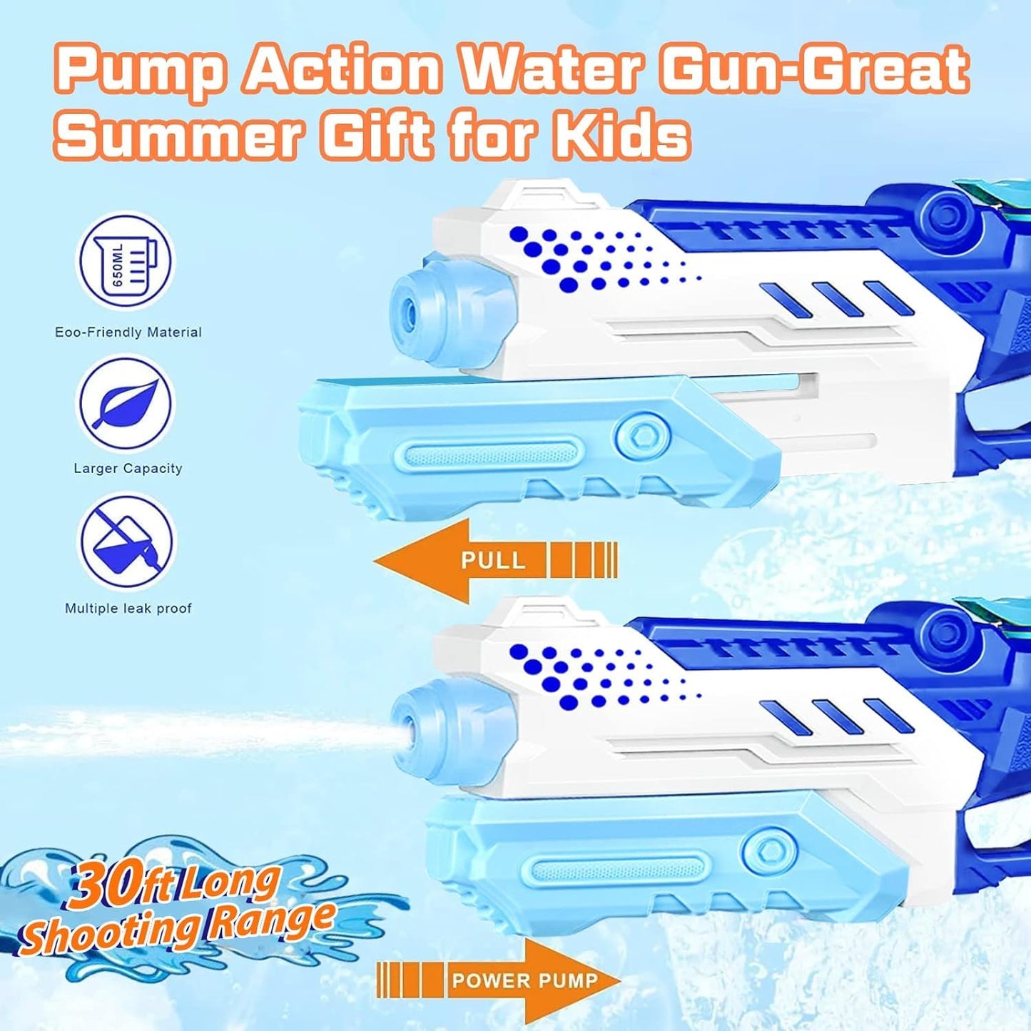 4 Pack Water Soakers - Super Squirt Water Toy Long Range Water Shooter