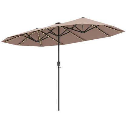 13 FT Large Patio Umbrella with LED Solar Lights and Crank Handle-Beige