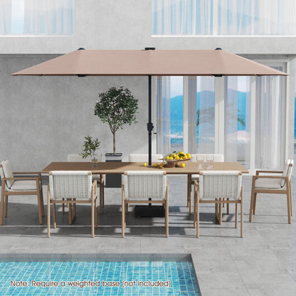 13 FT Large Patio Umbrella with LED Solar Lights and Crank Handle-Beige