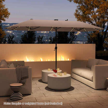 13 FT Large Patio Umbrella with LED Solar Lights and Crank Handle-Beige