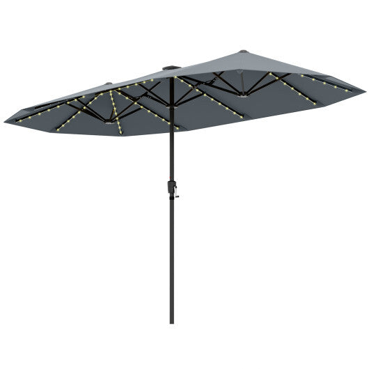 13 FT Large Patio Umbrella with LED Solar Lights and Crank Handle-Beige