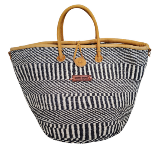 Timeless Quality Striped Handwoven Straw Tote Basket