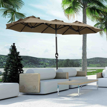 Outsunny Double-sided Patio Umbrella 9.5' Large Outdoor Market Umbrella with Push Button Tilt and Crank, 3 Air Vents and 12 Ribs, for Garden, Deck, Pool, Gray