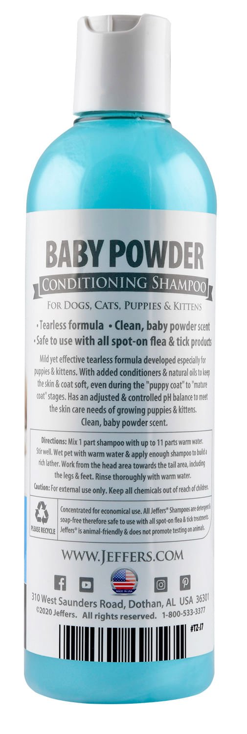 Jeffers Pet Baby Powder Tearless Conditioning Shampoo for Puppies and Kittens