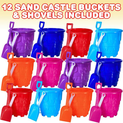 ArtCreativity 6" Sand Castle Buckets & Shovels Set 12 Pails 12 Shovels